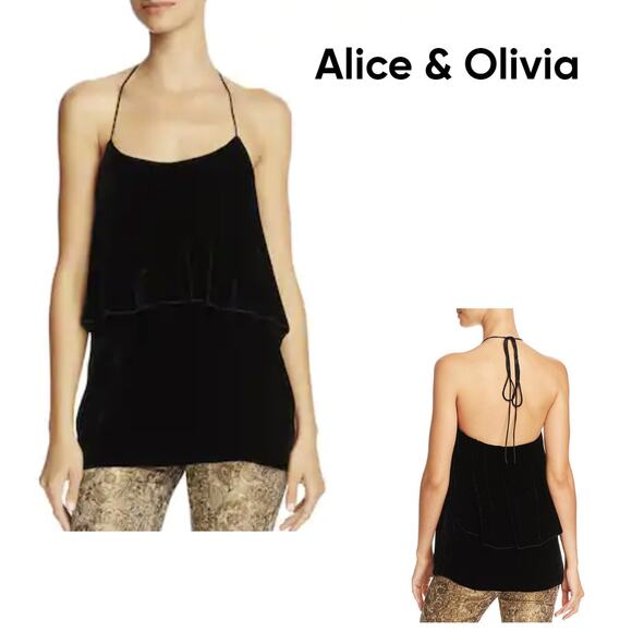 NWT Alice + Olivia Tiered Velvet Halter Top - Medium - Picture 1 of 10